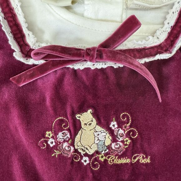 Vintage Pooh Velvet Dress Girls 24M Burgundy Ribbon Embroidery MVMCP Holiday 90s - Picture 9 of 11